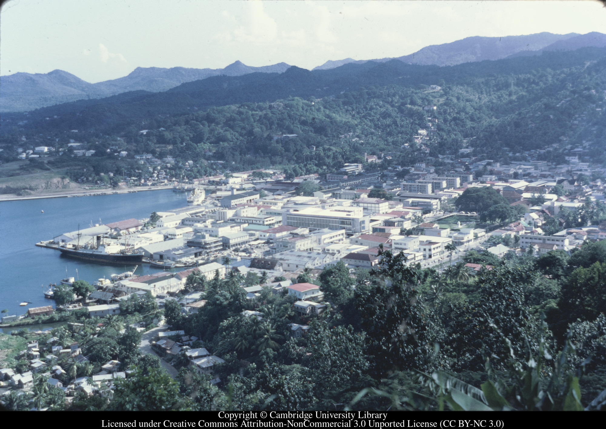 Castries from below Government House before harbour extension, 1971-02