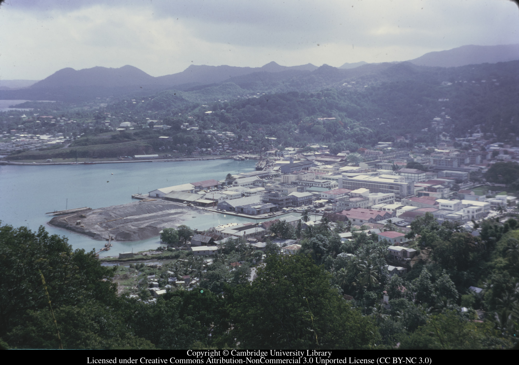 Castries from below Government House showing 72 harbour extensions, 1972-09