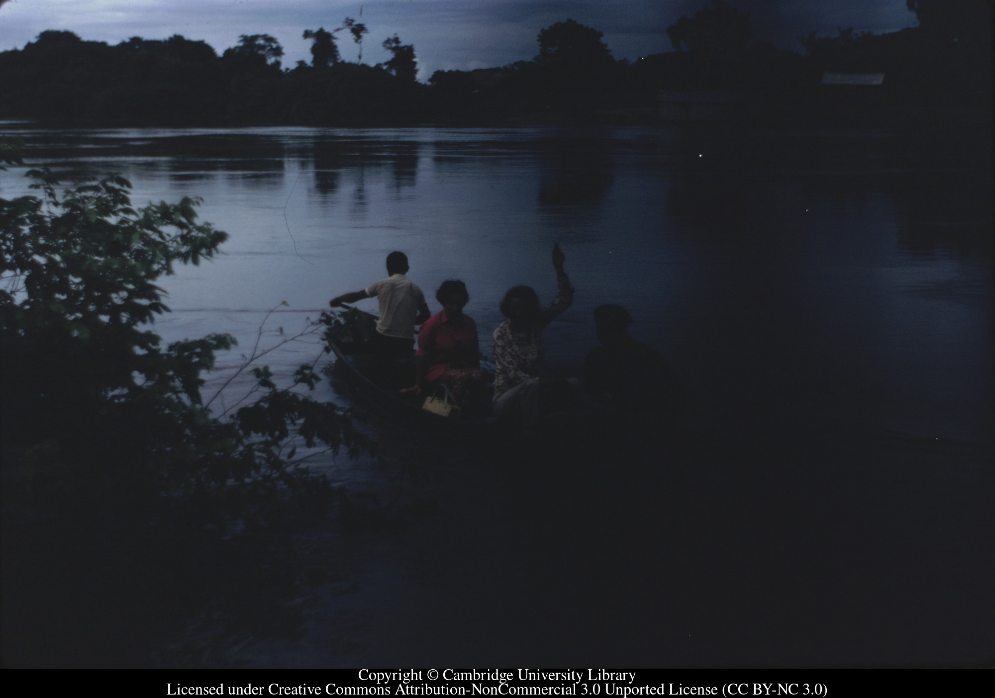 Susan Marnham crossing River Takatu from Guyana to Brazil, Lethem, 1970