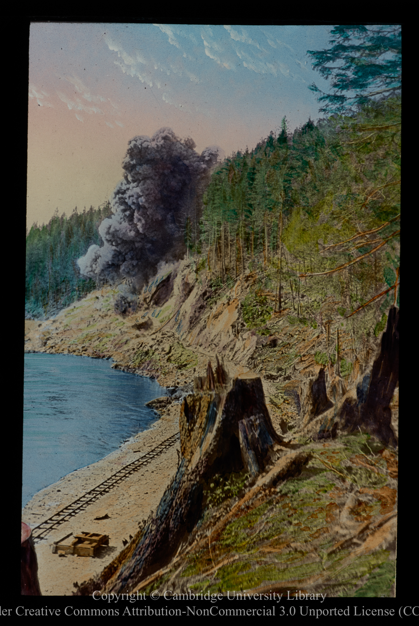 Construction blasting on G.T.P. [i.e. Grand Trunk Pacific] Railroad near Prince Rupert, B.C [i.e. British Columbia], 1905 - 1913